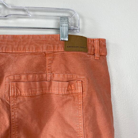 American Eagle Highest Rise 90s Boyfriend Cargo Shorts Denim Orange Coral SZ 18 - Picture 5 of 8